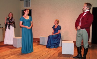 Katharine McLeod as Elizabeth, Dina Ann Comolli as Lady Russell, Jenny Strassburg as Anne and Mark Montague as Sir Walter